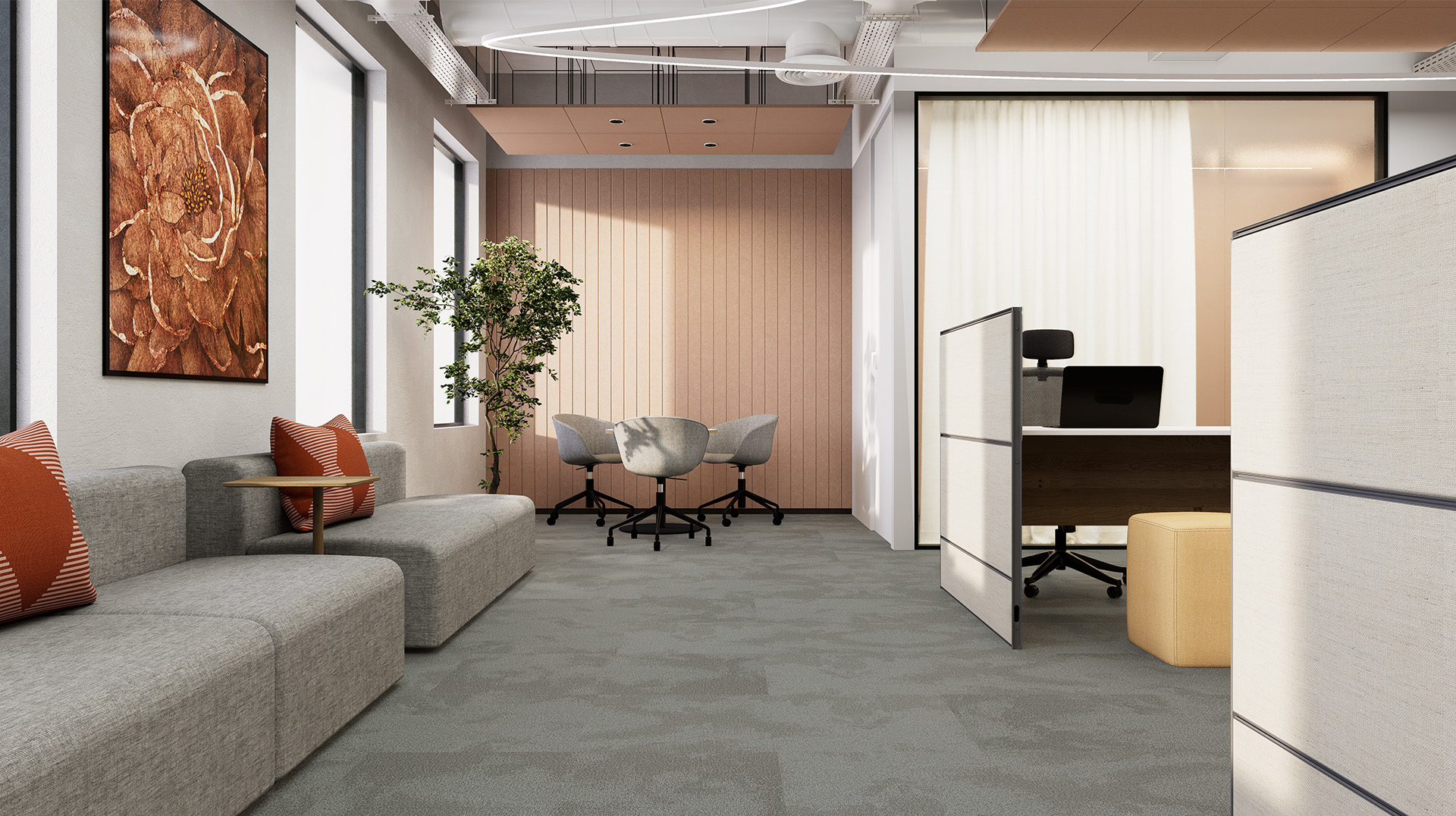Harmonia Carpet Tiles 5 Harmonia Neutral_Riverstone Grey_Ashlar_Hero