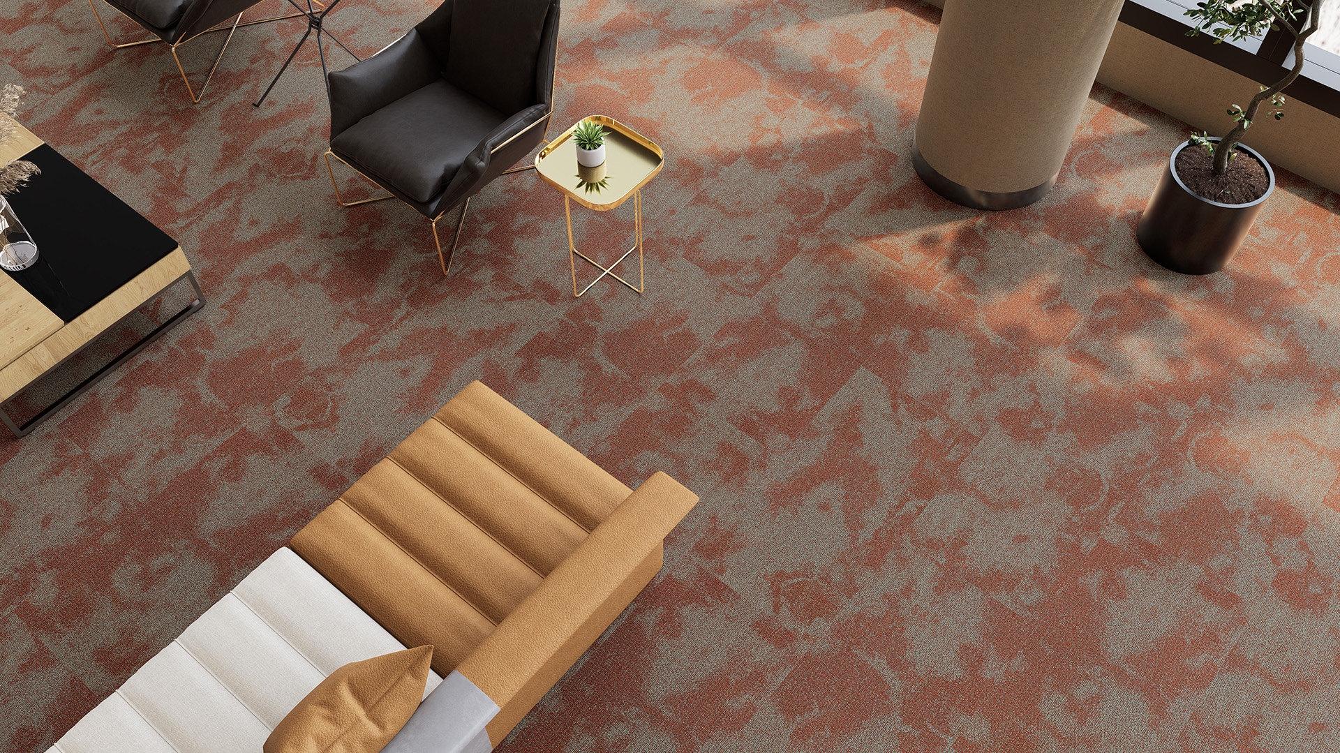 Harmonia Carpet Tiles 10 Softstep_Harmonia_Colours_Dusk Ember_Close up